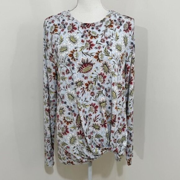 Loft Outlet Long Sleeve Blue Floral Twist Top Blouse Women's Size L - Picture 1 of 5
